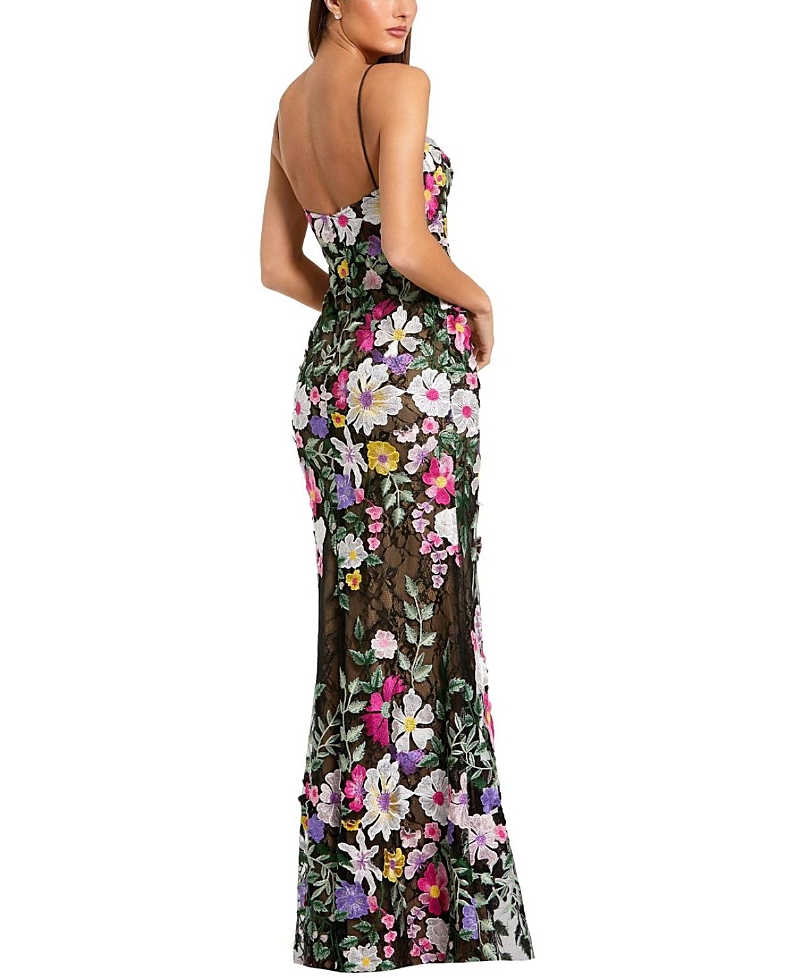 Mac Duggal Floral Embroidered Sleeveless Bustier Gown