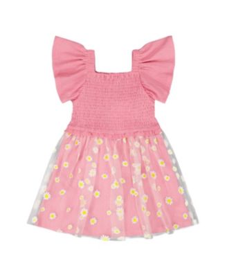 Girls' Mesh and Crinkle Jersey Smocking Dress - Little Kid