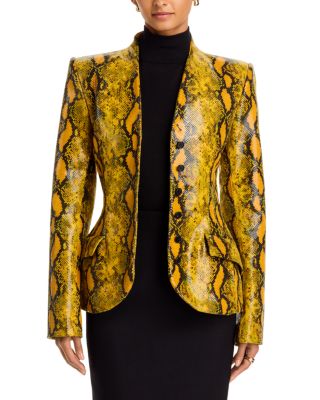 Printed Leather Collarless Blazer
