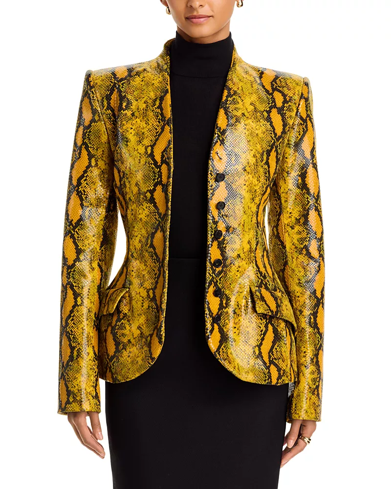 Sergio Hudson Printed Leather Collarless Blazer