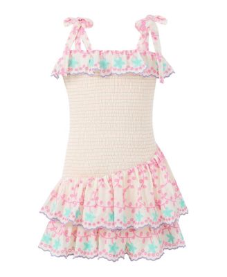  Girls' Alanna Shirred Embroidered Mini Dress - Little Kid, Big Kid
