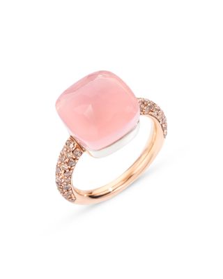 18K White & Rose Gold Nudo Pink Chalcedony & Rose Quartz Doublet & Brown Diamond Ring