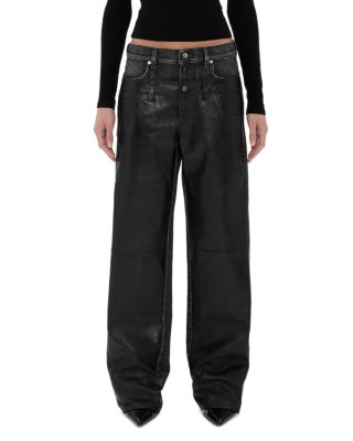 Bonnie Leather High Rise Straight Jeans in Hedwig Black