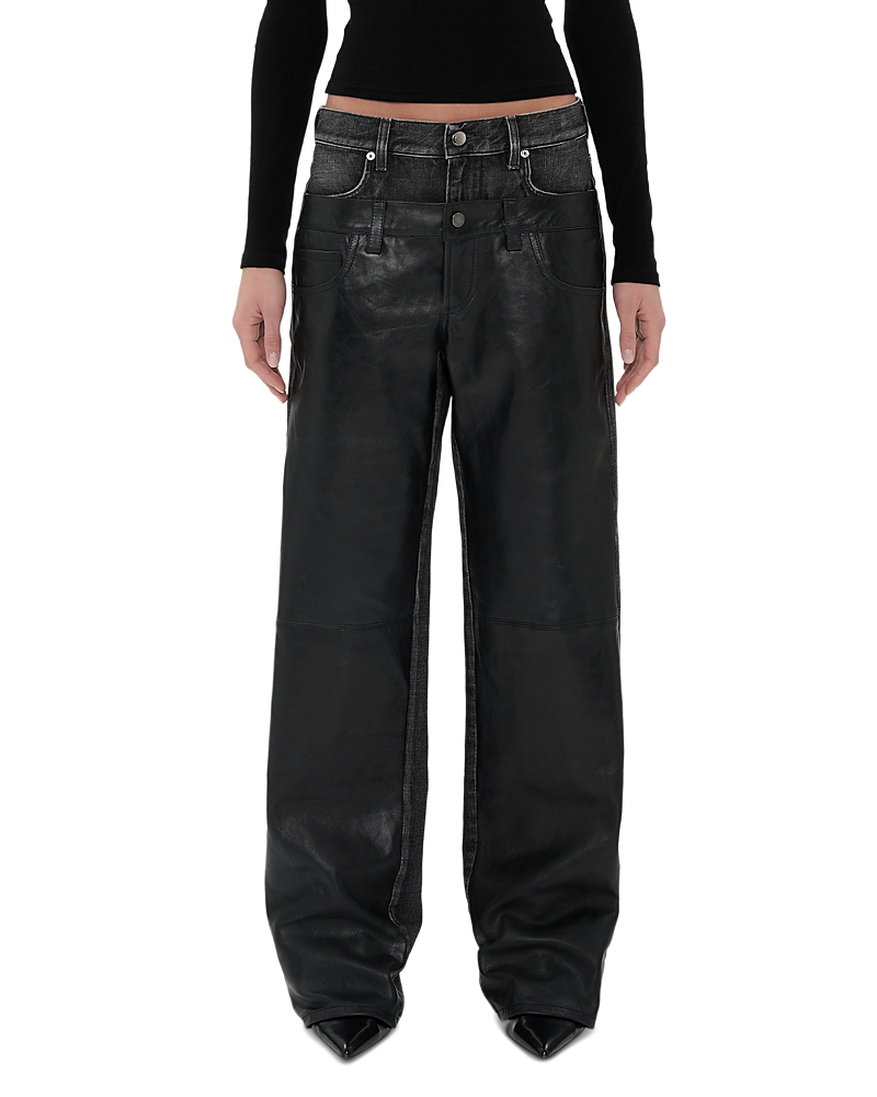 Haikure Bonnie Leather High Rise Straight Jeans In Hedwig Black