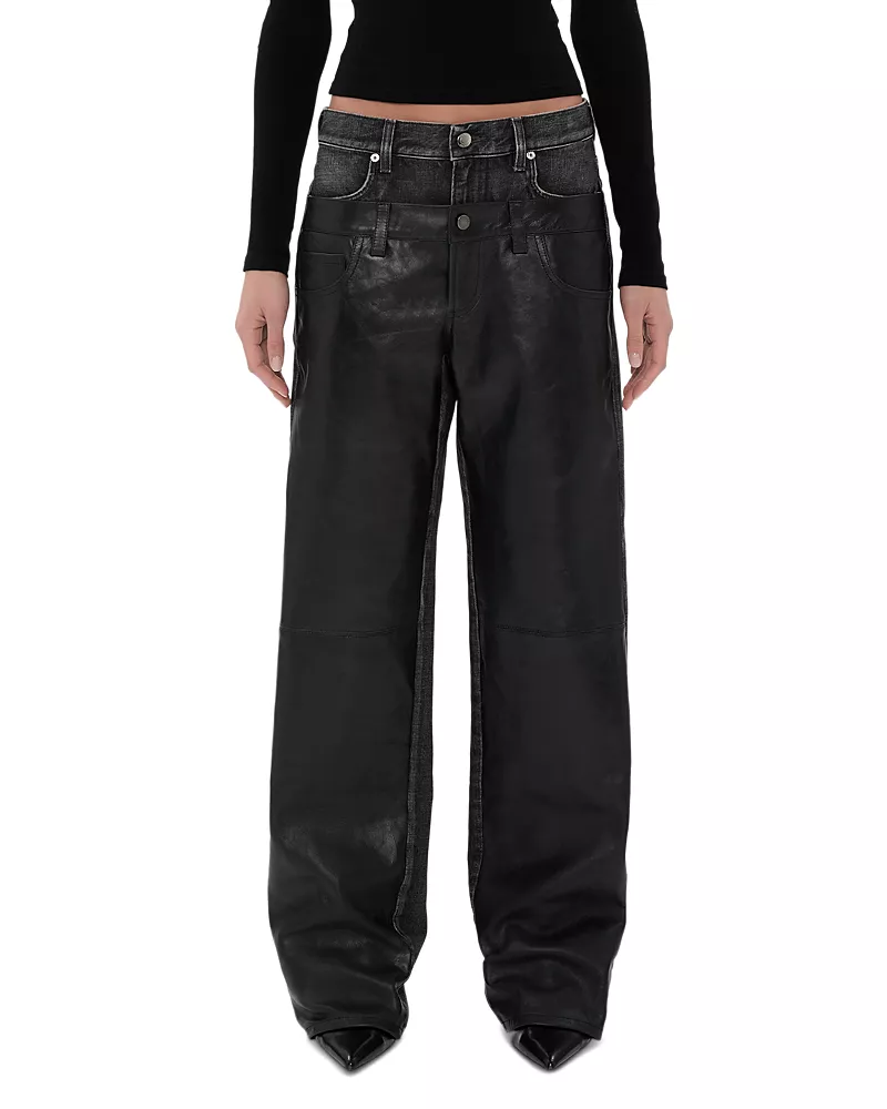 Haikure Bonnie Leather High Rise Straight Jeans in Hedwig Black