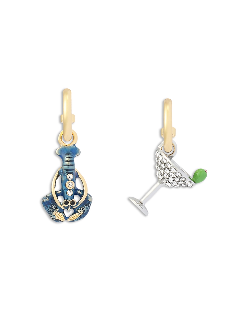 Kurt Geiger London Lobster & Martini Mismatch Charm Hoop Earrings