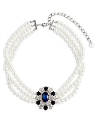 Blue Crystal Imitation Pearl Choker, 11.9"