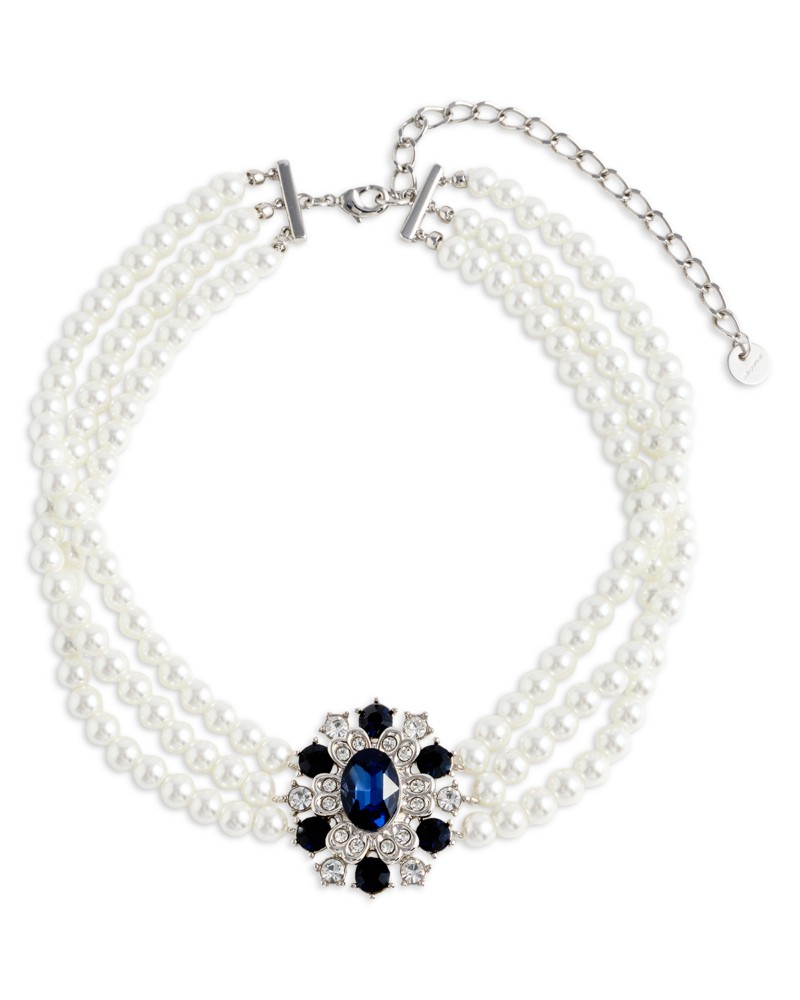 Self-Portrait Blue Crystal Imitation Pearl Choker, 11.9