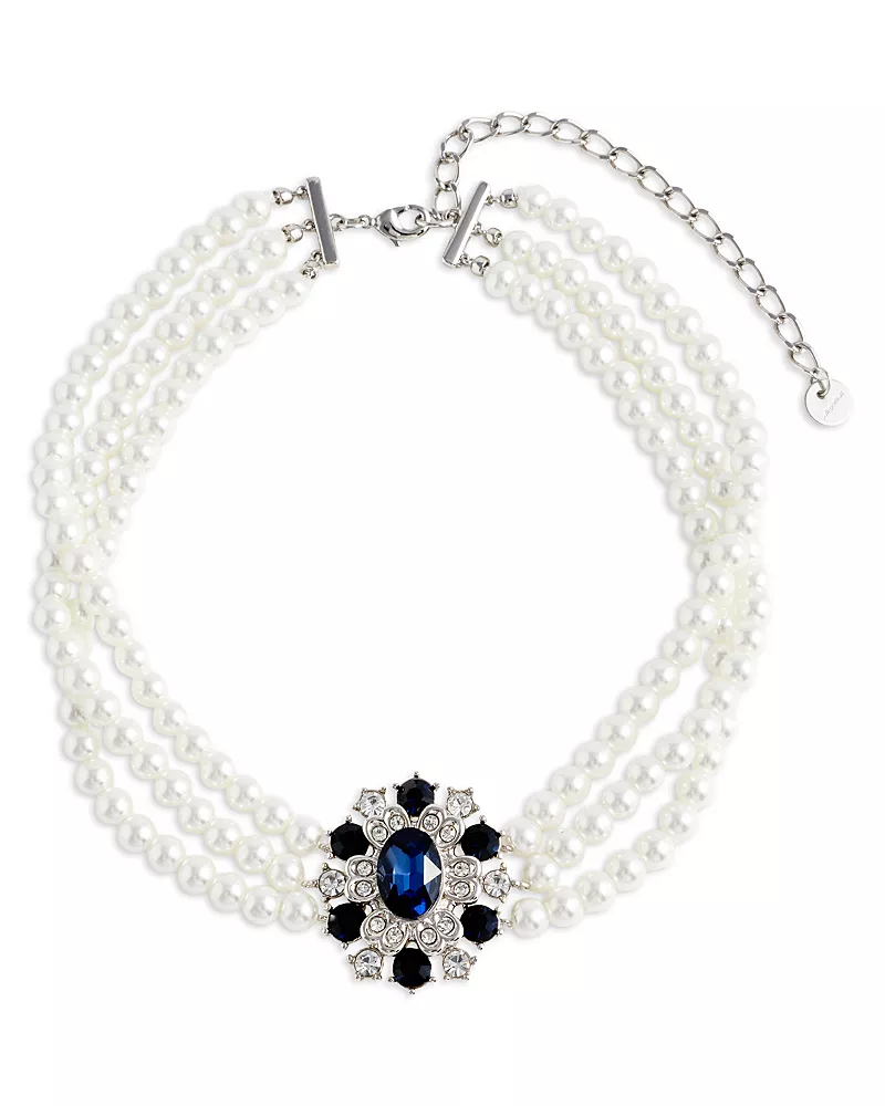 Self-Portrait Blue Crystal Imitation Pearl Choker, 11.9