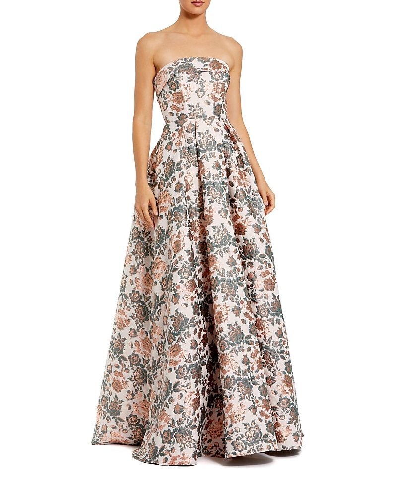 Mac Duggal Strapless Floral Brocade Ball Gown