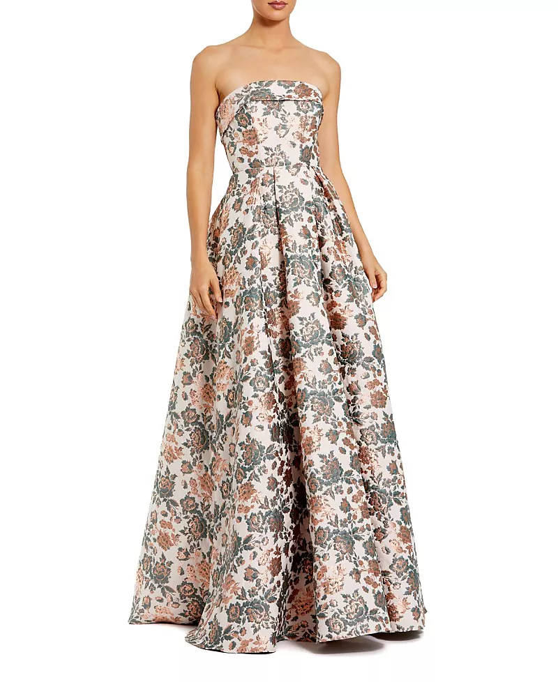 Mac Duggal Strapless Floral Brocade Ball Gown