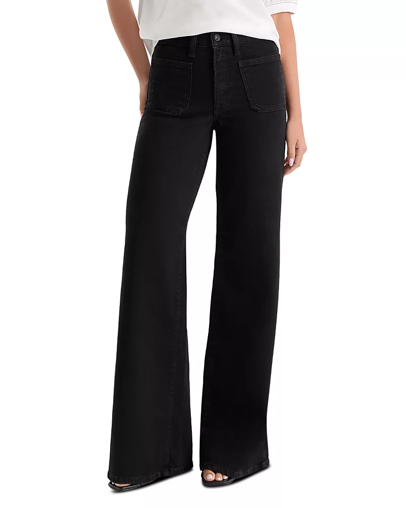 Good American Soft Tech Good Waist High Rise Palazzo Jeans in Black001