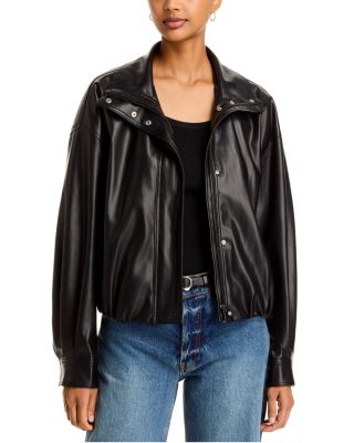 French Connection Dessa Faux Leather Funnel Collar Jacket In Black