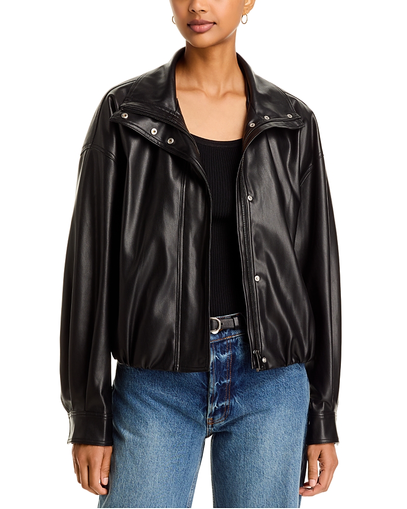 French Connection Dessa Faux Leather Funnel Collar Jacket In Black