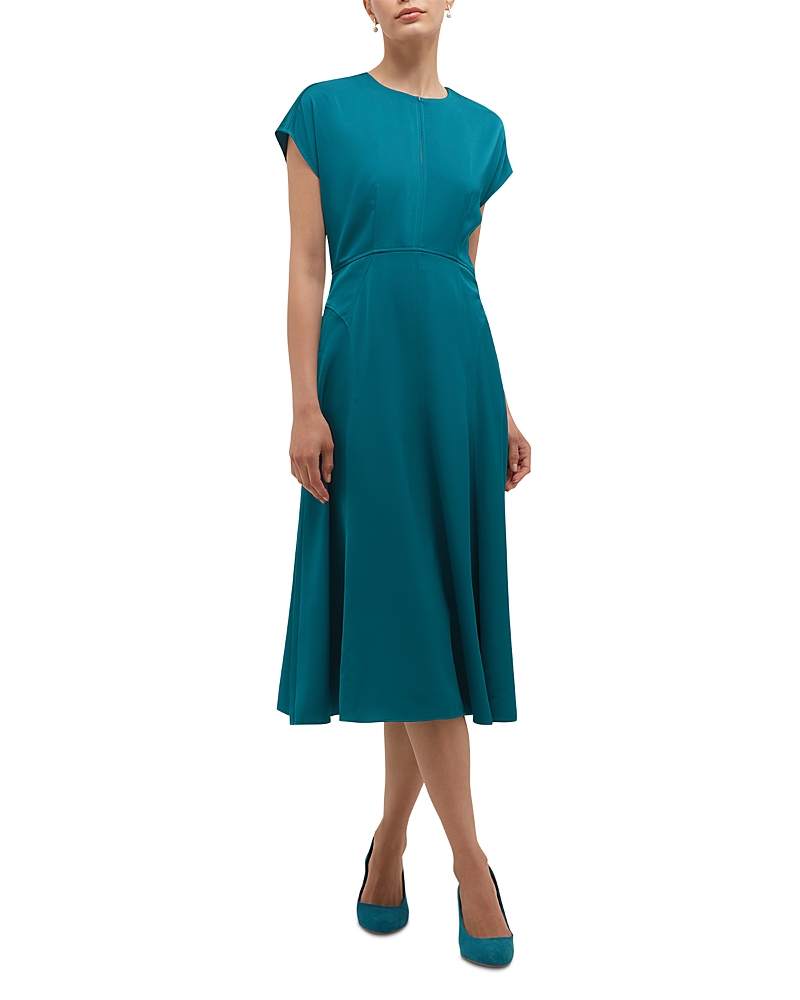 Hobbs London Adela Cap Sleeve Satin Dress In Lagoon Blue