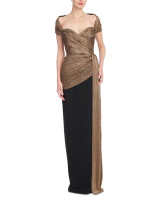 Badgley Mischka Metallic Draped Evening Gown