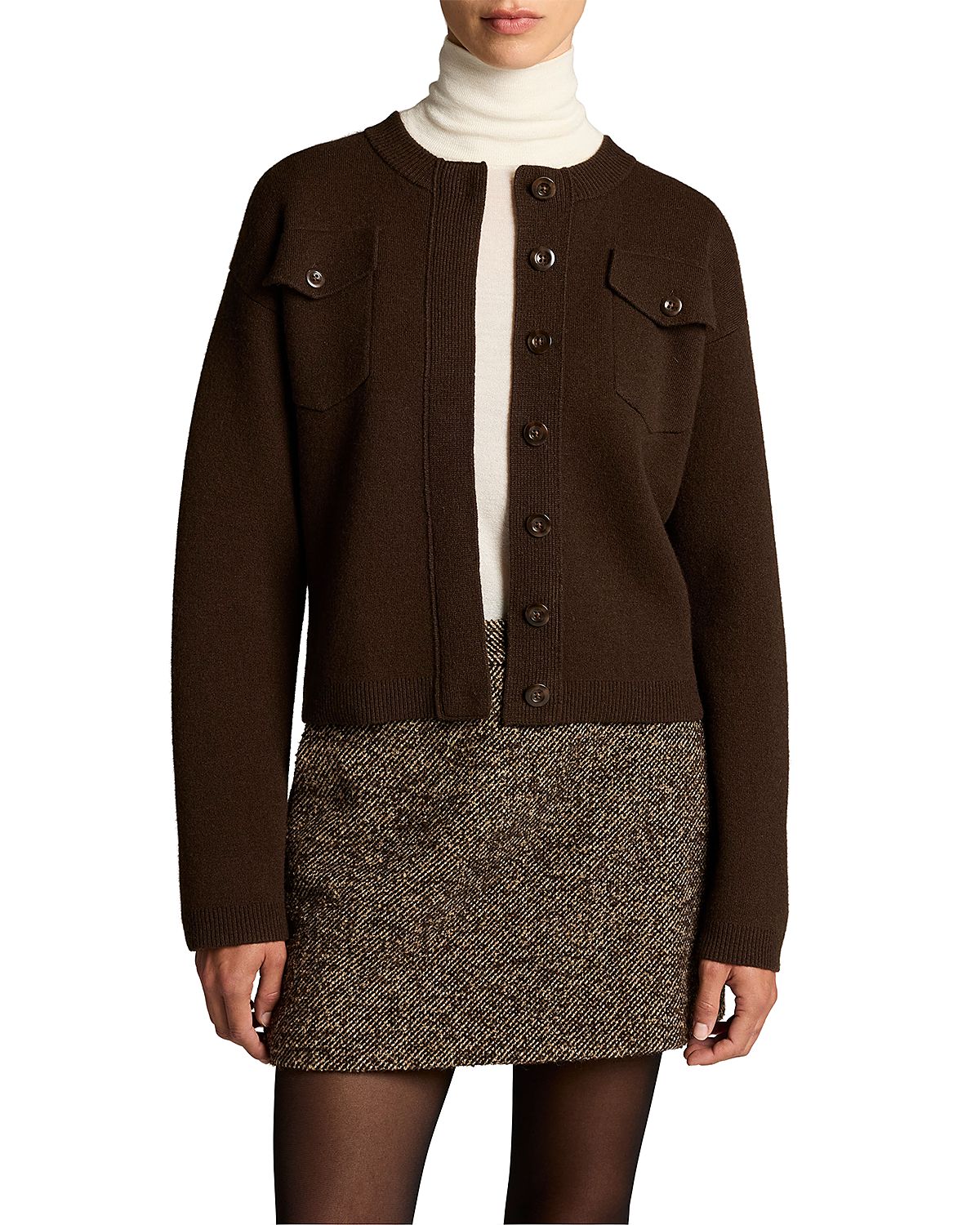 Vince Wool-Blend Patch Pocket Cardigan Sweater