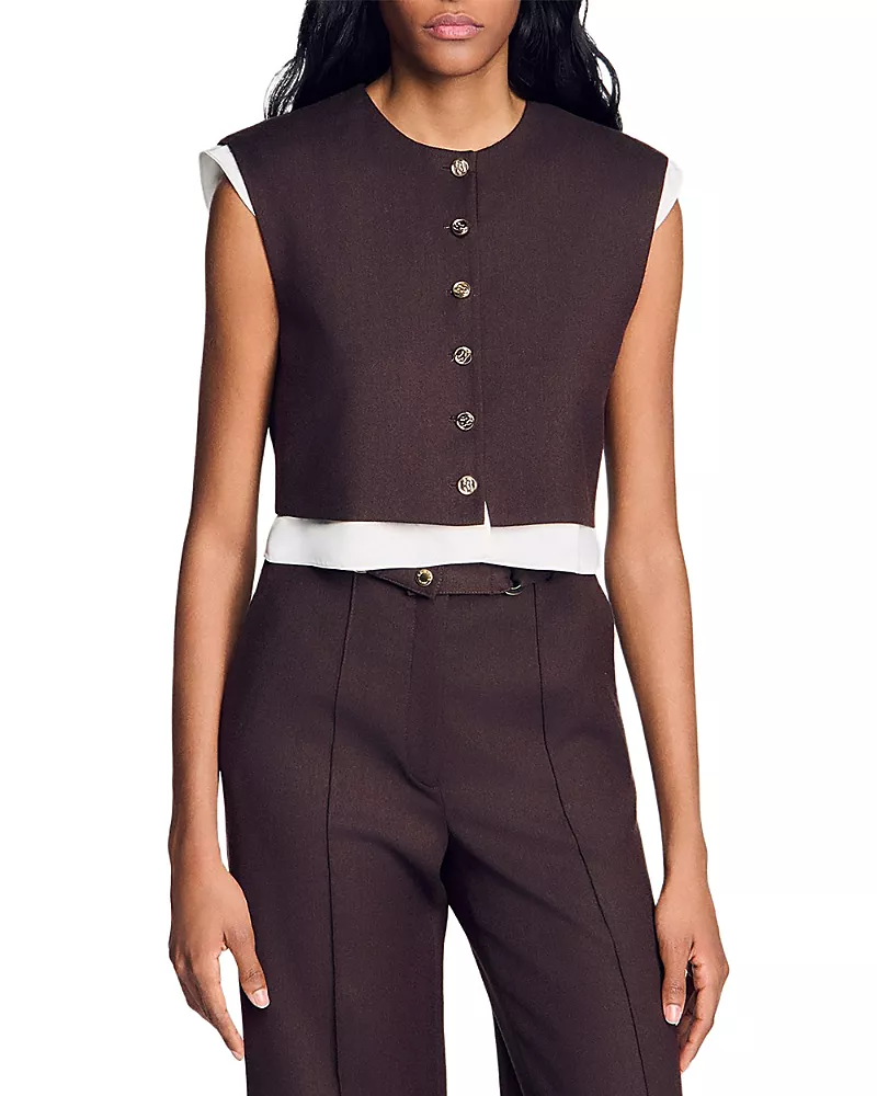 Sandro Andrews 2 in 1 Wool Blend Crop Top