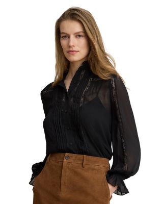 Lace Trim Crinkle Georgette Blouse