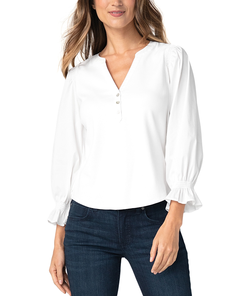 Liverpool Los Angeles Split Neck Blouson Sleeve Top