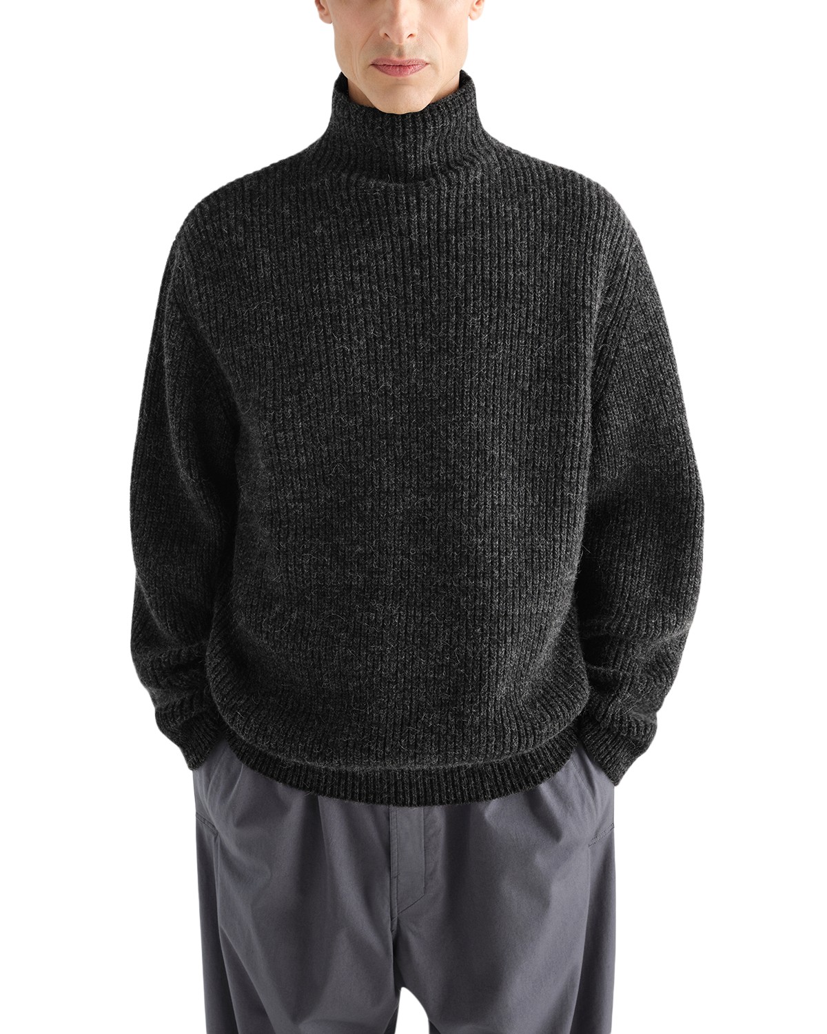 Lemaire High Neck Cable Knit Sweater in Tobacco/Black