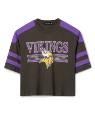  Women's NFL Minnesota Vikings Striped Bling Crop Tee
