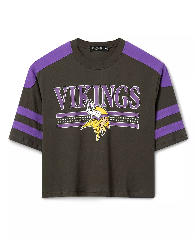 Junk Food Clothing Women's Minnesota Vikings Striped Bling Crop Tee