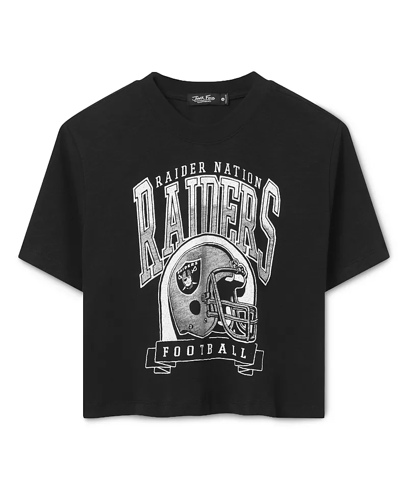 Junk Food Clothing Women's Las Vegas Raiders Helmet Mock Neck Crop Tee