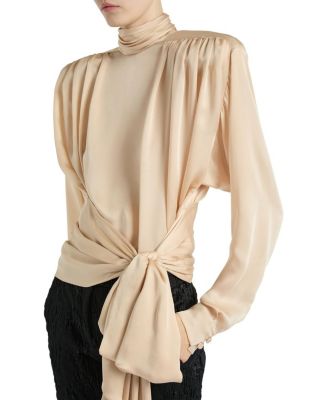 Balmain Silk Chiffon Blouse with Padded Shoulders and Tie