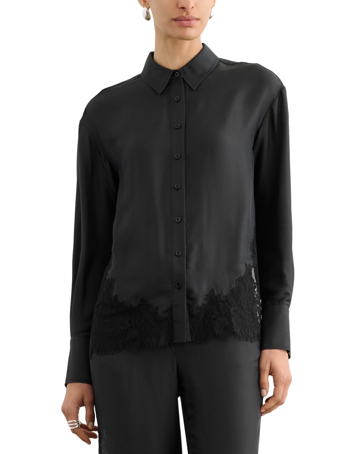 Toni Lace Trim Button Down Shirt