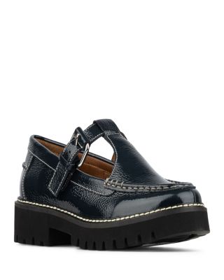 Women's T Strap Leather Suede Loafer Flats