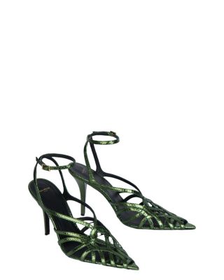  Women's Python-Effect Leather Cage Sandals