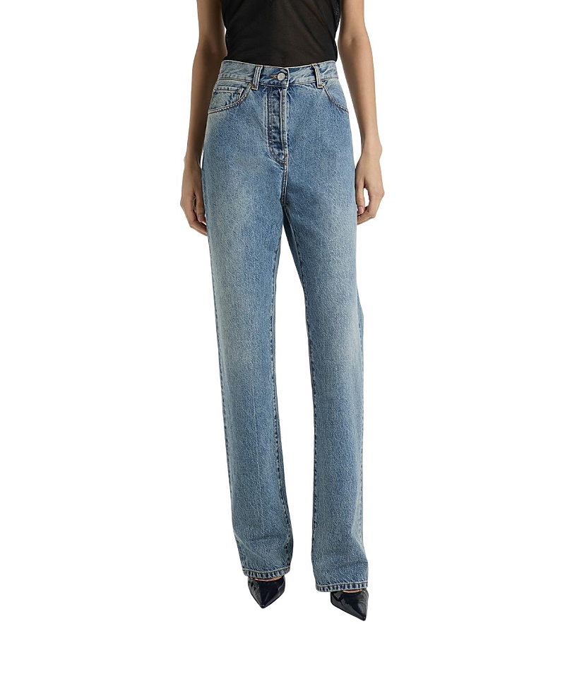 Balmain Straight-Leg Faded Denim Jeans in Blue