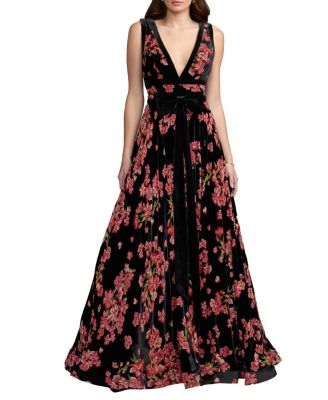 Floral Velvet Ball Gown With Bow