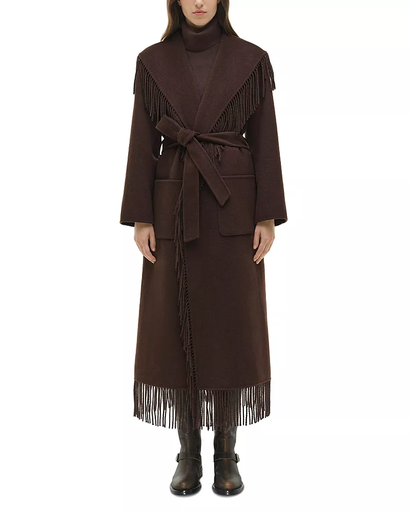 Simkhai Carrie Fringe Trim Belted Coat