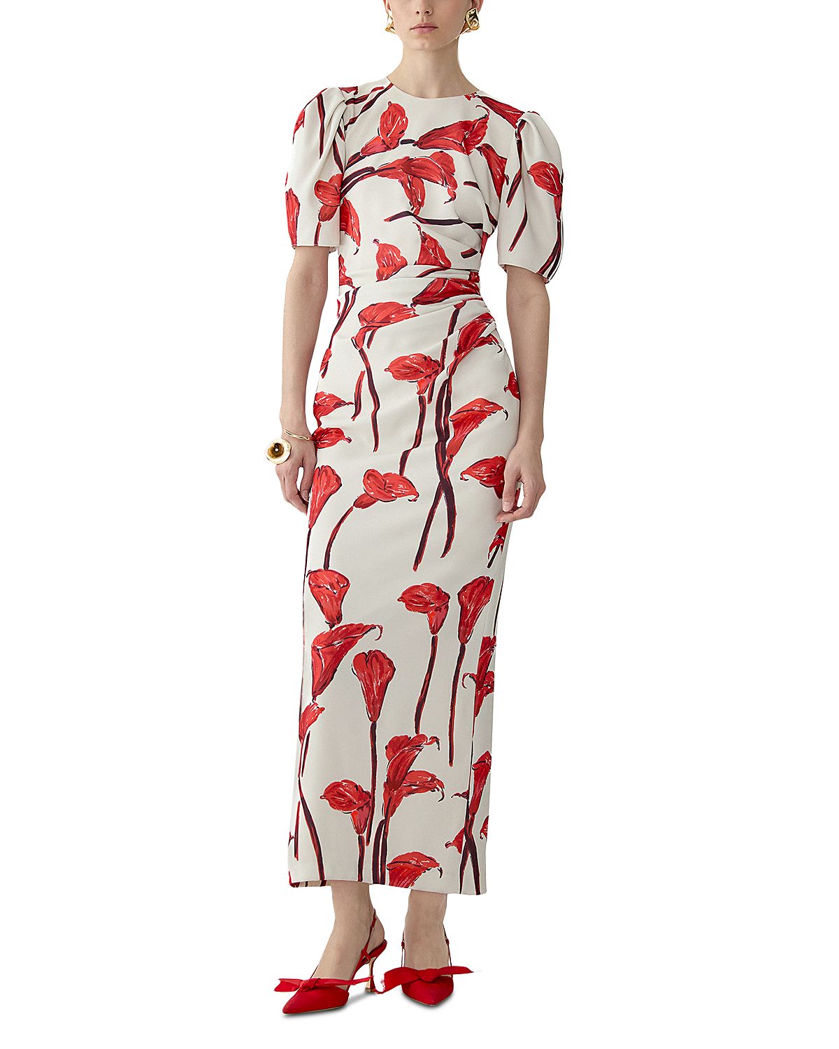 Carolina Herrera Printed Short Sleeve Ankle Dress