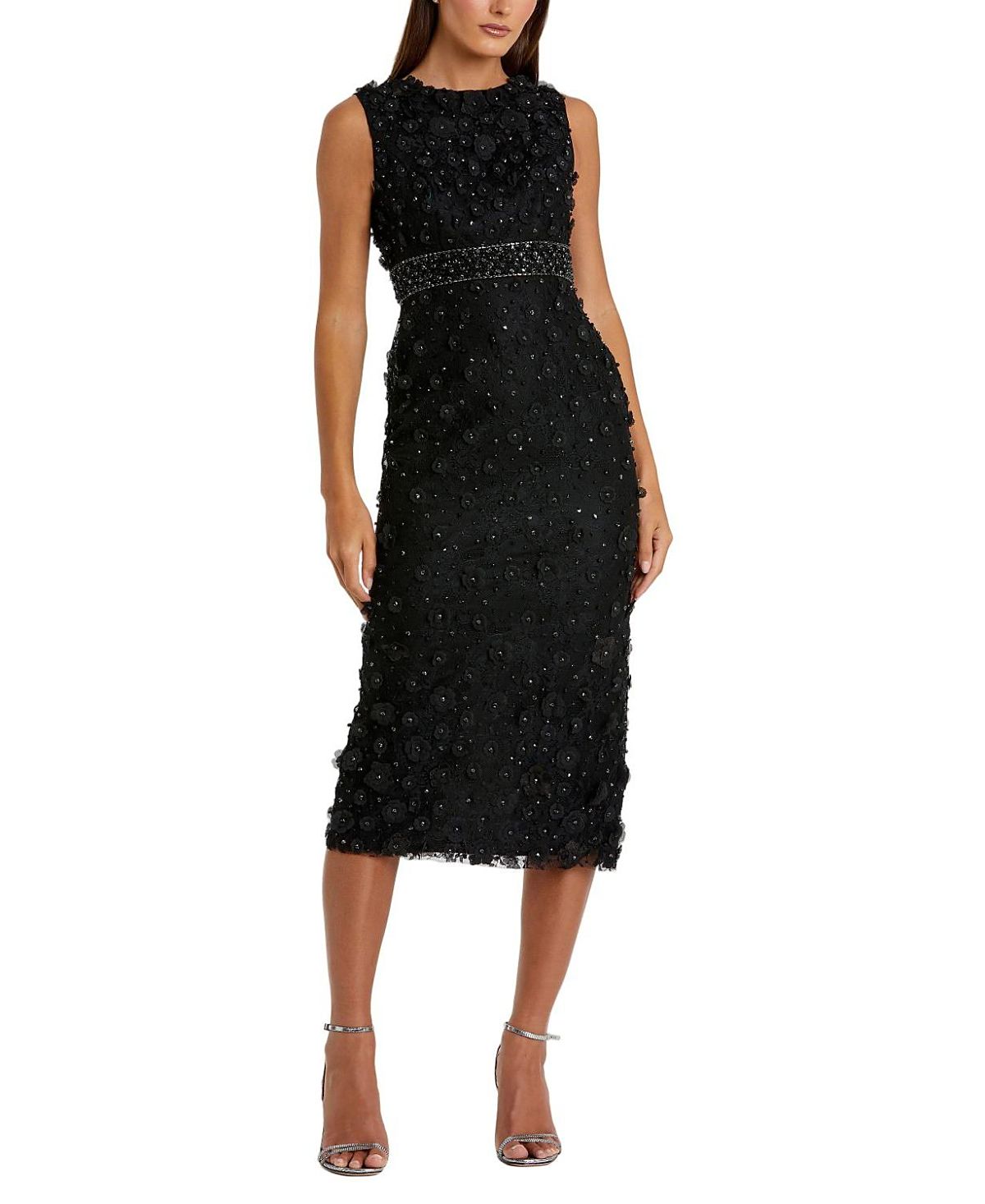 Mac Duggal Petite Floral Applique Sleeveless Midi Dress