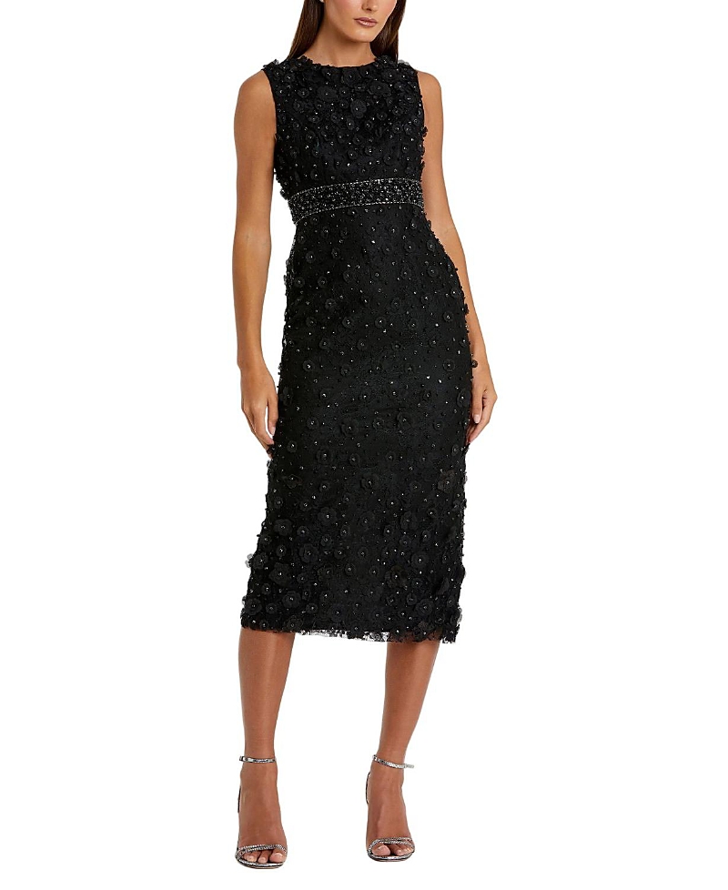 Mac Duggal Petite Floral Applique Sleeveless Midi Dress