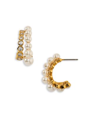 Cubic Zirconia & Imitation Pearl Under the Sea Double Row Hoop Earrings