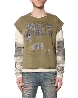 Two Layer Distressed Graphic Cotton T-Shirt