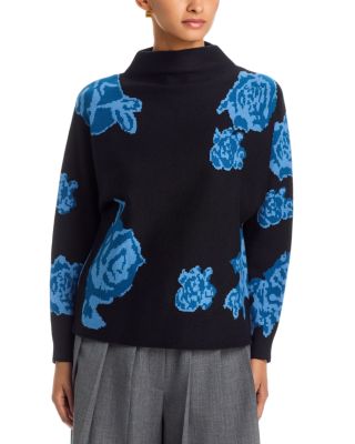 T Tahari Funnel Neck Floral Jacquard Sweater