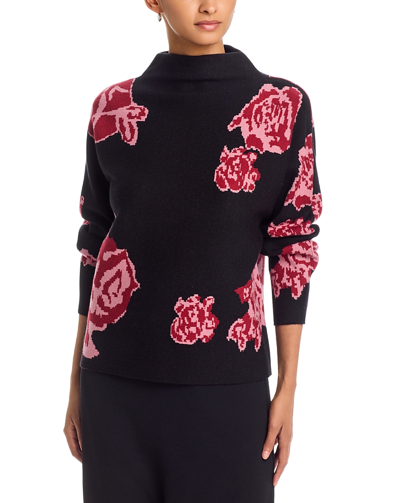 T Tahari Funnel Neck Floral Jacquard Sweater