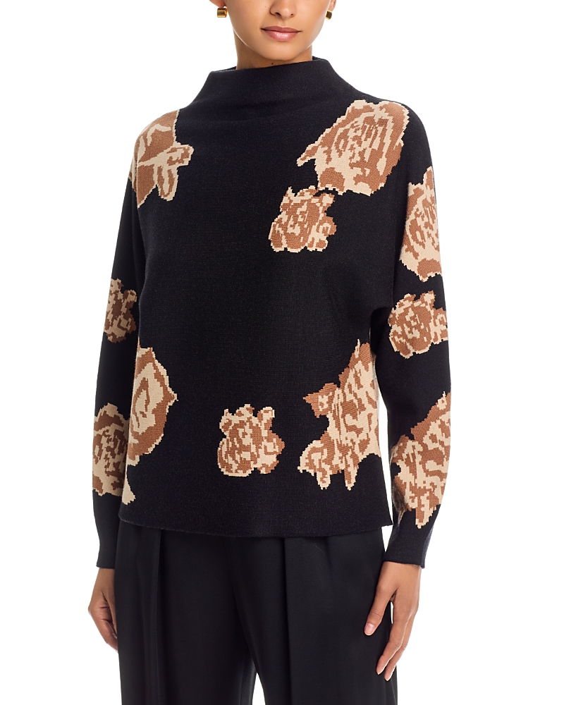 T Tahari Funnel Neck Floral Jacquard Sweater