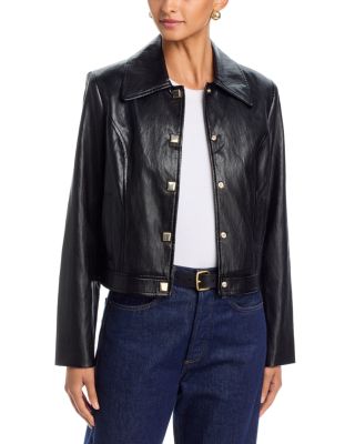 T Tahari Faux Leather Snap Front Jacket
