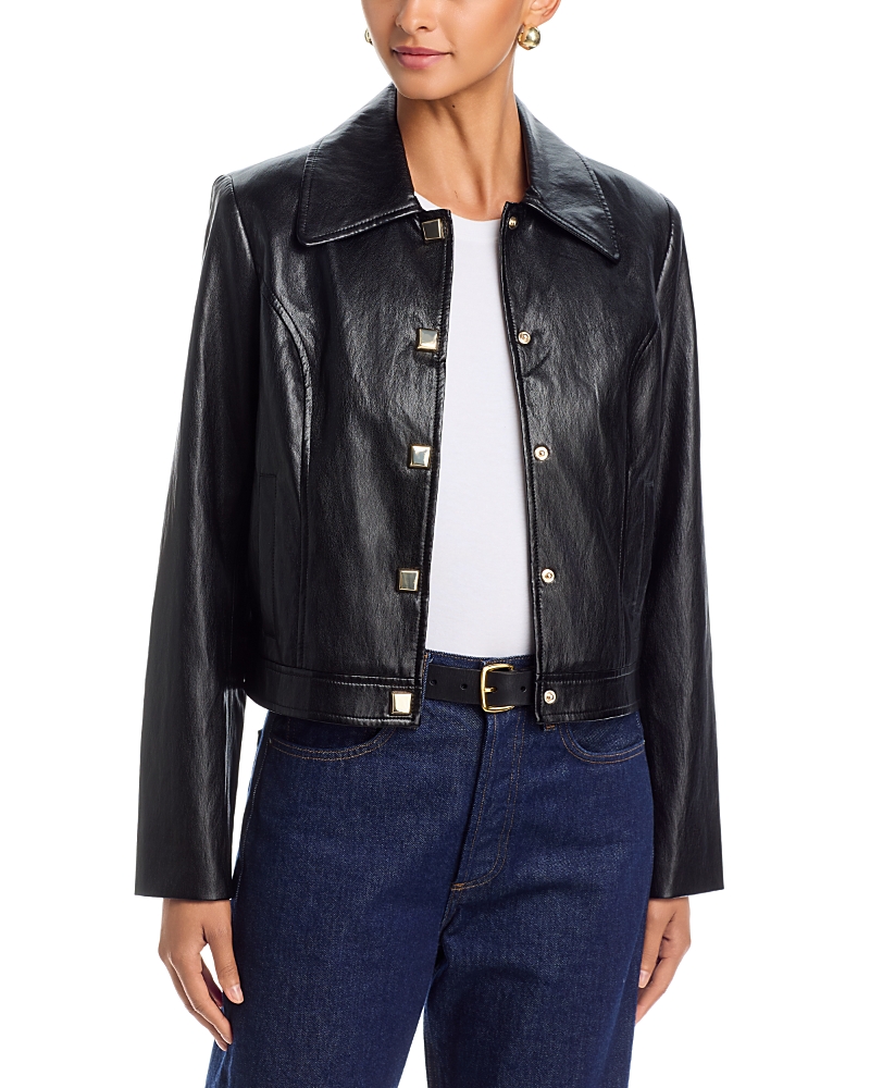 T Tahari Faux Leather Snap Front Jacket