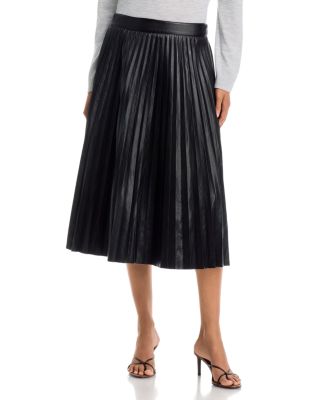 Faux Leather Pleated Midi Skirt