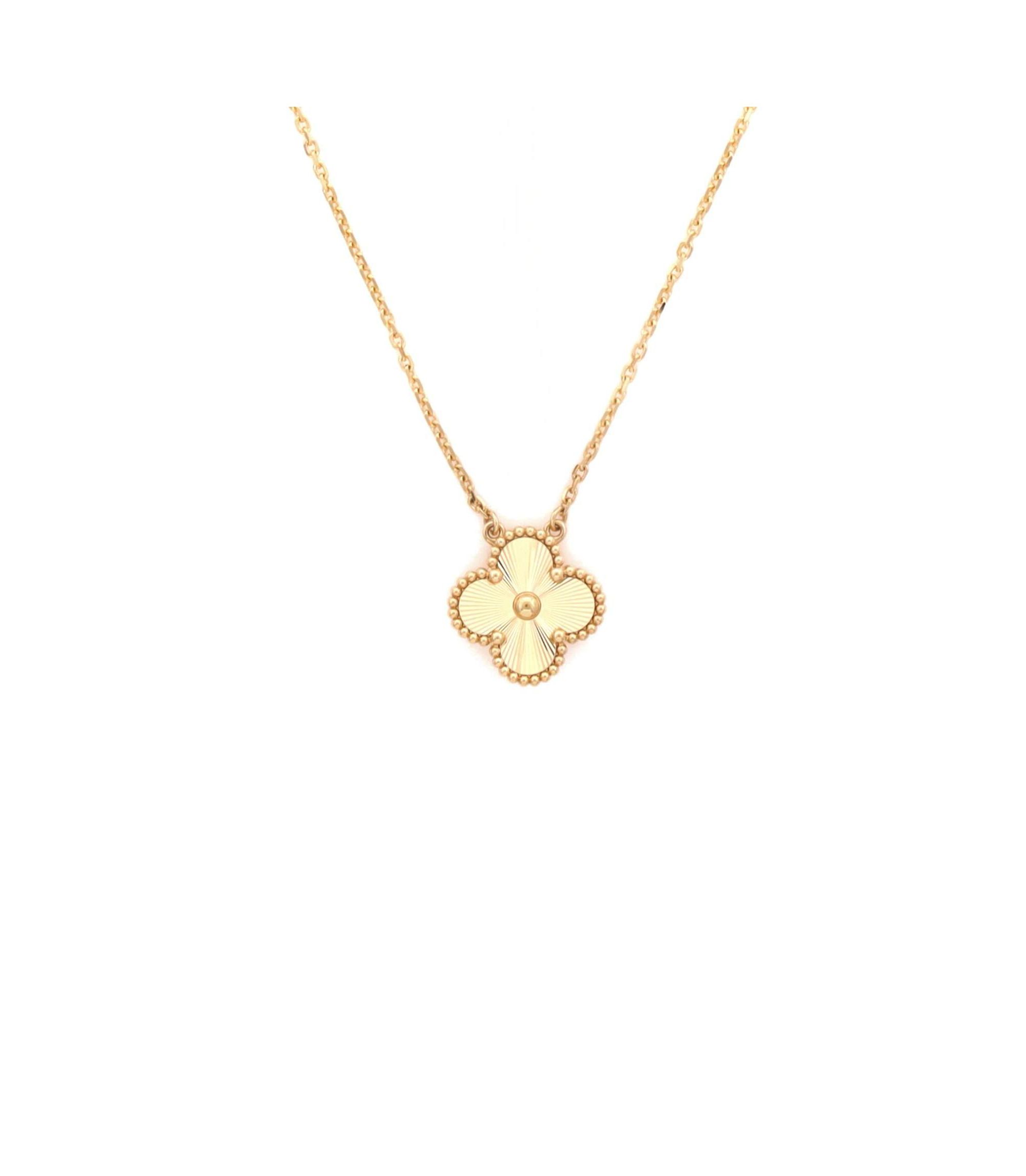 Vintage Alhambra Pendant Necklace Guilloche 18K , 16.5" - Image 1