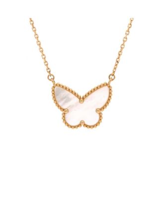  Lucky Alhambra Butterfly Pendant Necklace 18K Gold with Mother of Pearl, 17"