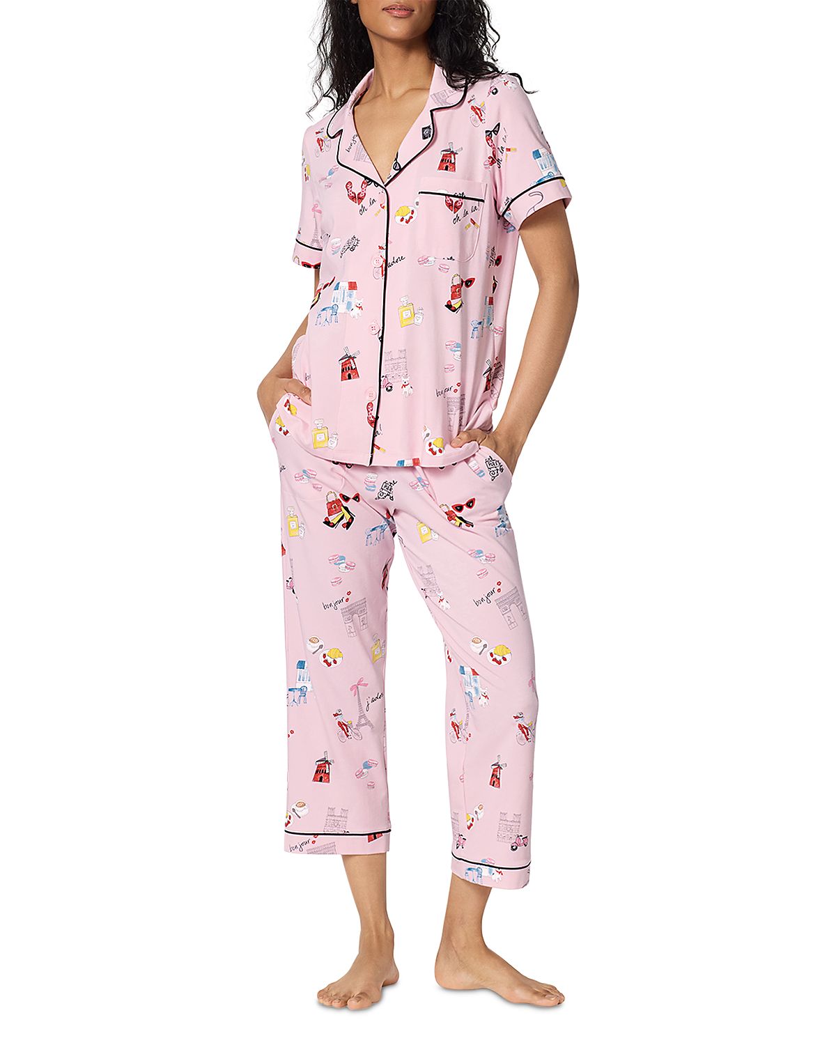 BedHead Pajamas Minuet Toile Short Sleeve Classic Stretch Jersey Cropped Pajama Set - Exclusive