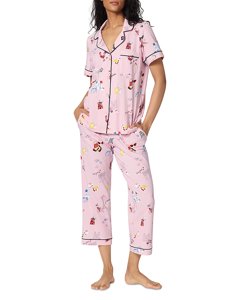 Bedhead Pajamas Minuet Toile Short Sleeve Classic Stretch Jersey Cropped Pajama Set - Exclusive